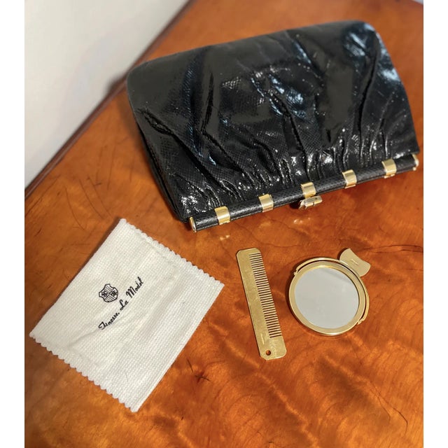 Metal Judith Leiber Style Gold Accent Snakeskin Clutch With Gold Chain Strap For Sale - Image 7 of 10