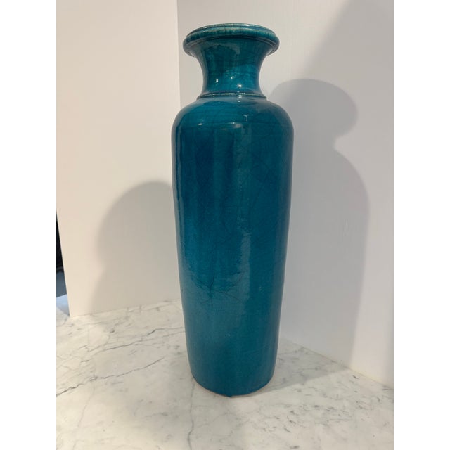 Turquoise Large Mid-Century Turquoise Ceramic Vase For Sale - Image 8 of 8