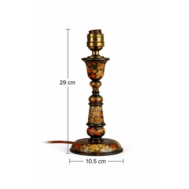 Black Antique Hand-Painted Kashmiri Wooden Table Lamp Base, 1910s For Sale - Image 8 of 16
