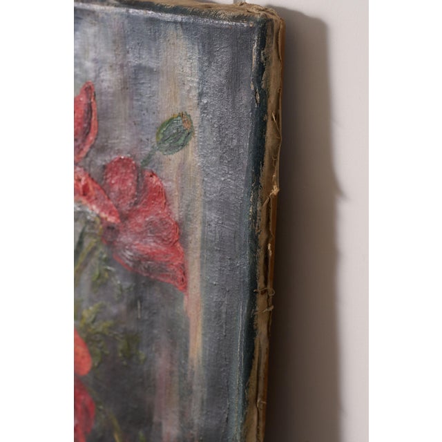 1940s Original Oil on Canvas of Red Poppies (Signed 1946) For Sale - Image 5 of 6