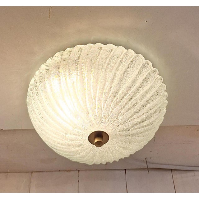 Vintage Flat Ceiling Lamp with Curved Frosted Glass Shade on Brass Bracket, 1980s For Sale - Image 4 of 8