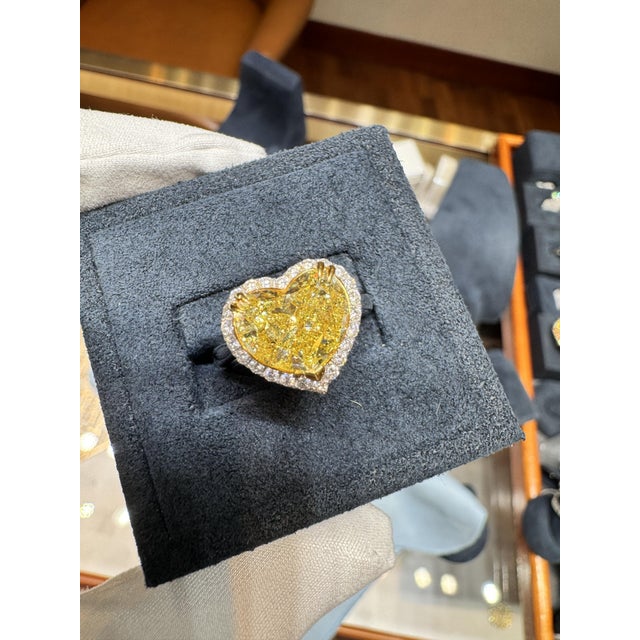 Yellow Gia Certified 3.32 Carat Fancy Intense Yellow Heart Cut Diamond Engagement Ring Size 6 For Sale - Image 8 of 8