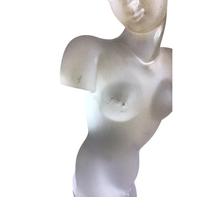 Art Nouveau Late 20th Century Eleon Von Rommel Bohemia Art Deco Style Frosted Art Glass Nude Torso Statue For Sale - Image 3 of 7
