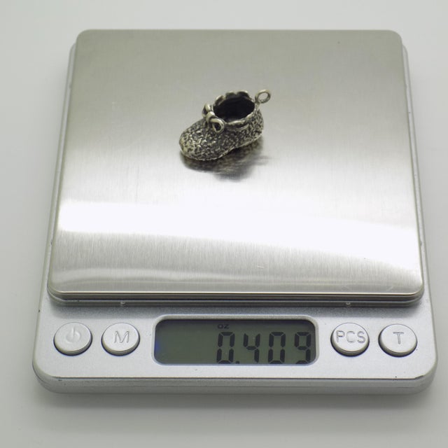 Vintage Italian Handmade Genuine Sterling Silver 925 Newborn Shoe Miniature / Pendant / Charm For Sale - Image 9 of 10