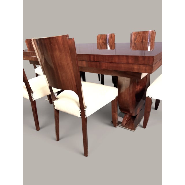 French Art Deco Dining Room Set in Mahogany, 1930s, Set of 7 For Sale - Image 9 of 13