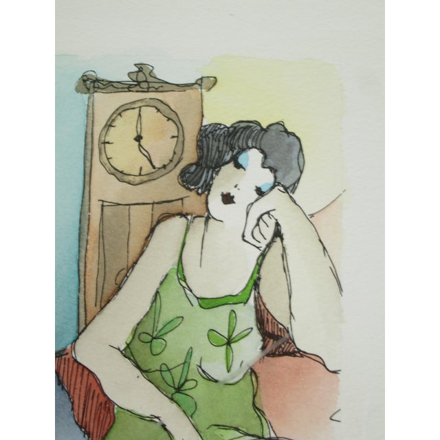 Contemporary Itzchak Tarkay Watercolor "Cooling Off" Signed and Framed For Sale - Image 3 of 9