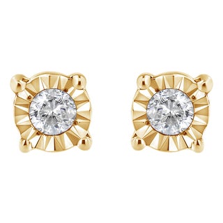 10K Yellow Gold Plated .925 Sterling Silver 1/10 Cttw Round Brilliant-Cut Diamond Miracle-Set Stud Earrings (J-K Color, I3 Clarity) For Sale