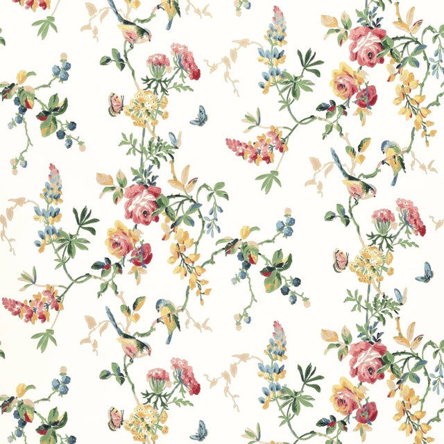 Contemporary Schumacher Chickadee Floral Wallpaper in Primary For Sale - Image 3 of 3