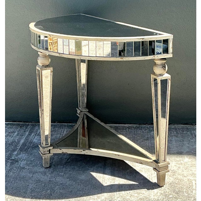 Late 20th Century Vintage Mirror Trimmed Demilune Console For Sale - Image 5 of 12