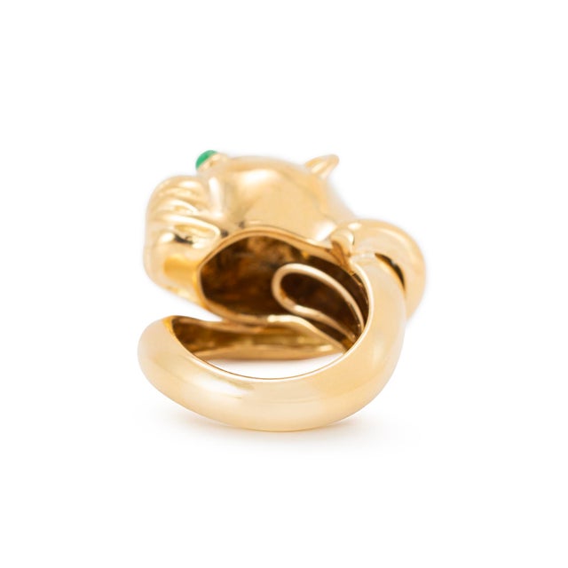 Vintage David Webb 18k Yellow Gold Emerald Eyes Panther Cocktail Ring, Size 5 For Sale In Houston - Image 6 of 9