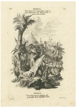 Johann Georg Hertel, Allegorical Engraving of Africa, Mid-18th Century, Print