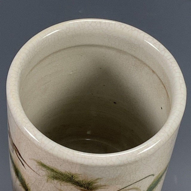 Crackle Glaze Porcelain Brush Pot With Bird & Floral Motif For Sale - Image 9 of 9