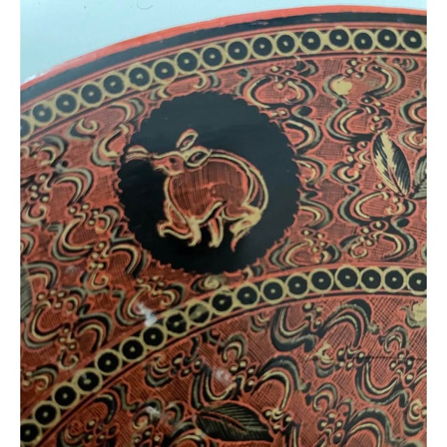 Late 18th Century Late 19th Century Burmese Yun Lacquer Plate With Eight Astrological Animals For Sale - Image 5 of 7