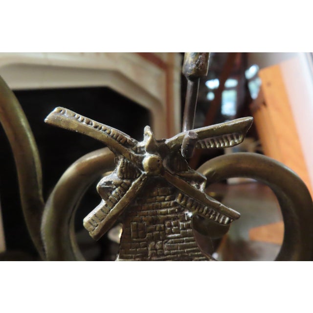 Brass Victorian Windmill Fireplace 5-Piece Tool Set - Circa Early 1900's - 5 Tools Include Broom, Tongs, Poker, Shovel &...