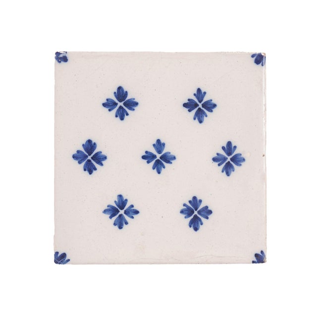 Set of 9 Delft Tiles in Cobalt Pattern of Florets, C. 1700’s For Sale - Image 4 of 18