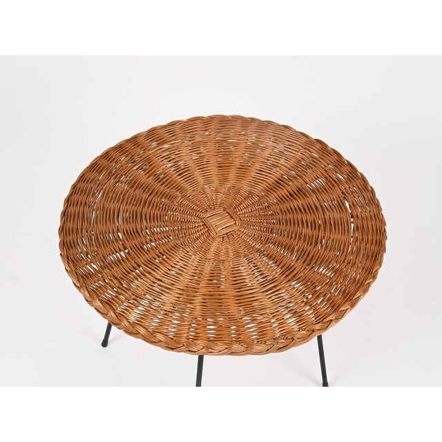 Hand-Woven Rattan and Black Iron Coffee Table by Roberto Mango, Italy, 1970s For Sale - Image 10 of 15