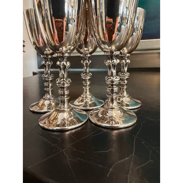 Vintage Mid-Century Hallmarked Mexican Silver-Plate Petite Goblets - Set of 5 For Sale - Image 12 of 12