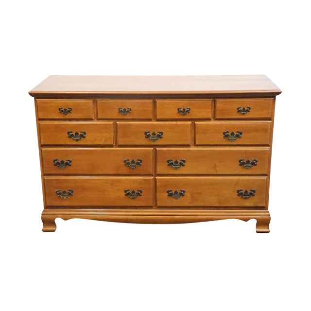 American High End Vintage Solid Hard Rock Maple Early American Colonial 56" Double Dresser 5012 For Sale - Image 3 of 13