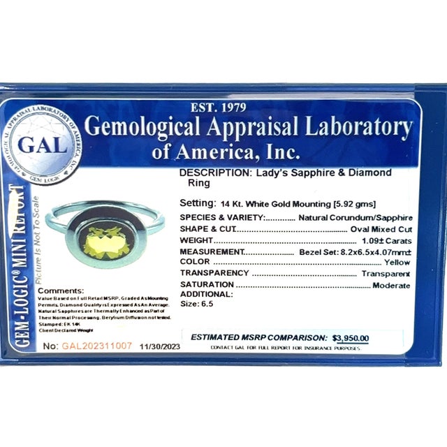 Natural Sapphire Ring 6.5 14k W Gold 1.09 Cts Certified For Sale - Image 18 of 18