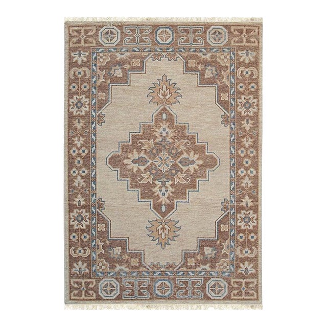 8x10 Ivory Hand-Knotted Wool Framed Medallion Geometric Modern Carpet Rug For Sale