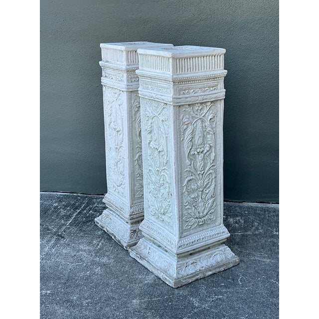 Vintage Cast Concrete Relief Pedestals - A Pair For Sale - Image 12 of 12