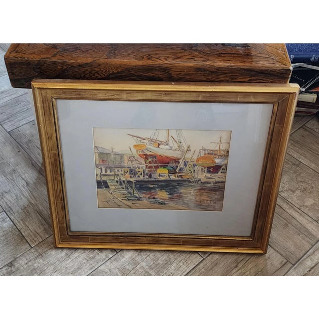 Charming 1930s original watercolor and pencil painting by Justin Faivre.....born in 1902 and died 1990. There is an old...