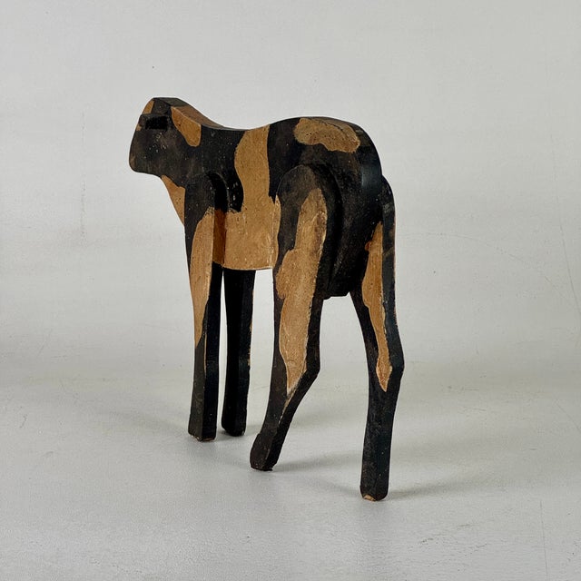 Folk Art Vintage Folk Art Primitive Hand Formed and Painted Early 20th Century Americana Cow Sculpture For Sale - Image 3 of 8