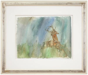 Leonard Baskin, Rare Leonard Baskin Watercolor Seasons Song: Deer Illus. Ted Hughes Poem, 1980