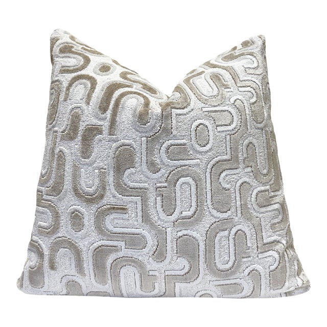 Ivory Groove 20x20 Velvet Pillow With Feather Down Insert For Sale