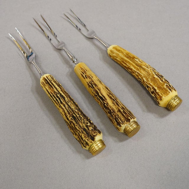 Rustic Vintage Stainless Steel and Horn Cutlery Serving Forks, Wingen 1960s For Sale - Image 3 of 4