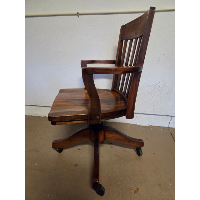 Vintage Traditional Solid Wood Murphy Banker's Swivel Chair W/ Casters For Sale In Tampa - Image 6 of 10