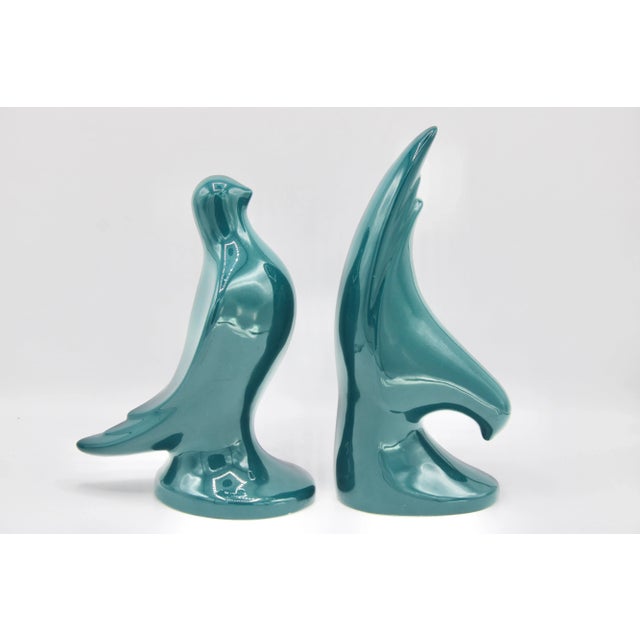 A stunning pair of sleek, Art Deco Style Ceramic Bird Bookend / Sculptures, made in Italy, circa 1960. This is a fine pair...