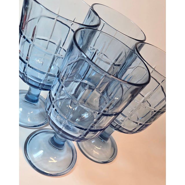 Late 20th Century Periwinkle Cut Windowpane Goblets- Set of Four For Sale - Image 5 of 11