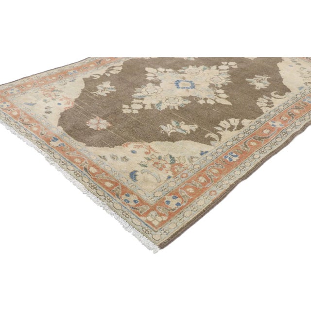 Distressed Vintage Persian Viss Rug with Rustic Farmhouse Style 03'06 x 04'11. Take a timeless, tailored design, mix in a...