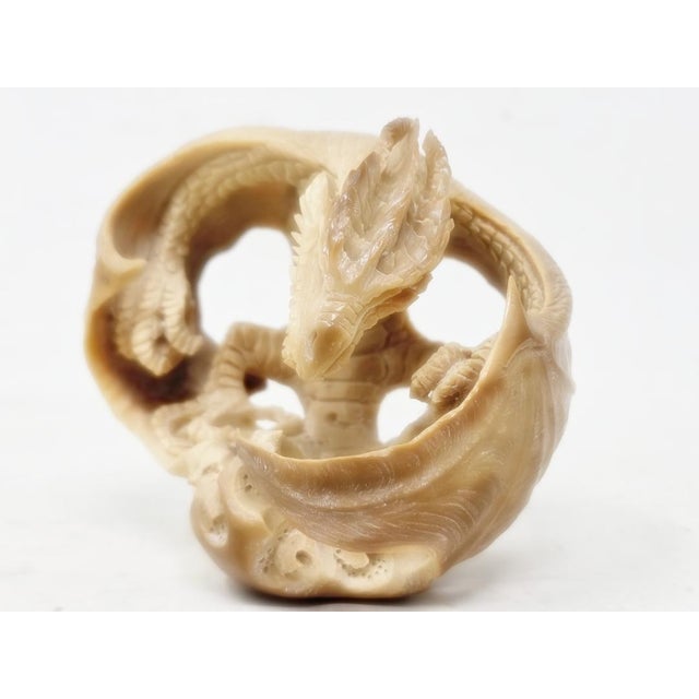 2010's Hand Carved Tagua Nut Dragon - 2-1/2" X 3" - Figurine - Vegetable Ivory For Sale - Image 9 of 14