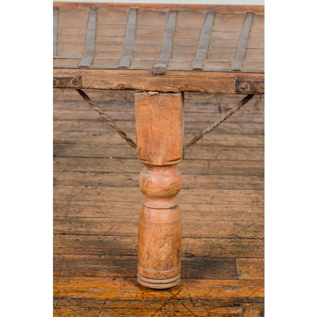 Brown 19th Century Bullock Cart Rustic Coffee Table with Twisted Iron Stretchers For Sale - Image 8 of 12