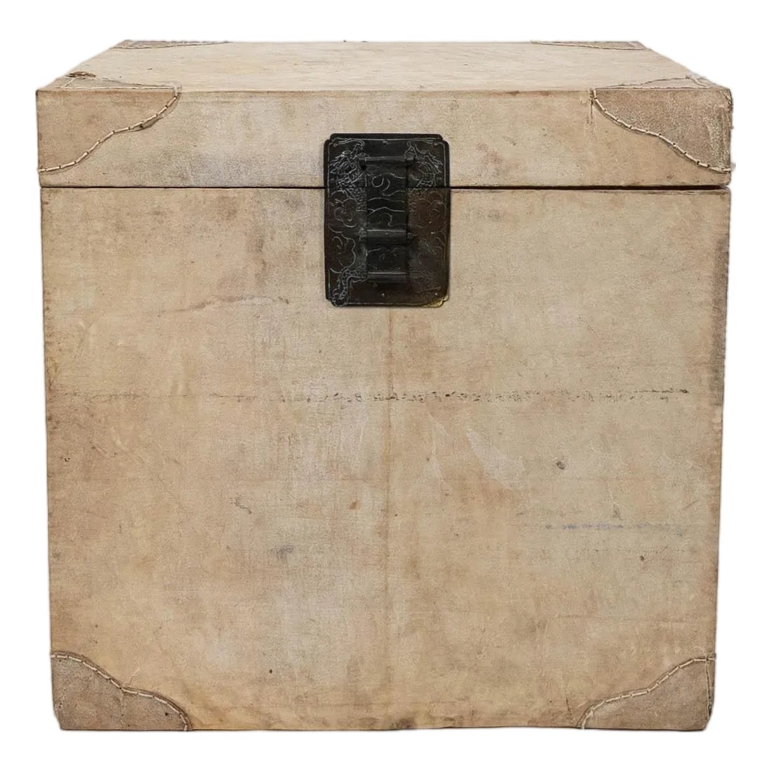 19th-Century Chinese Goat Skin Parchment Box With Bronze Mounts | Chairish