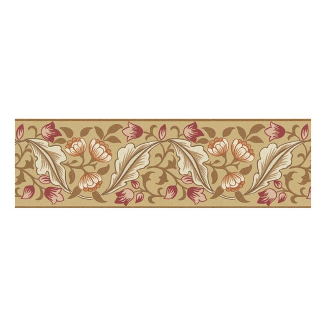 Morris & Co. Bluebell & Peony Border Wallpaper in Gold/Madder- a sample For Sale