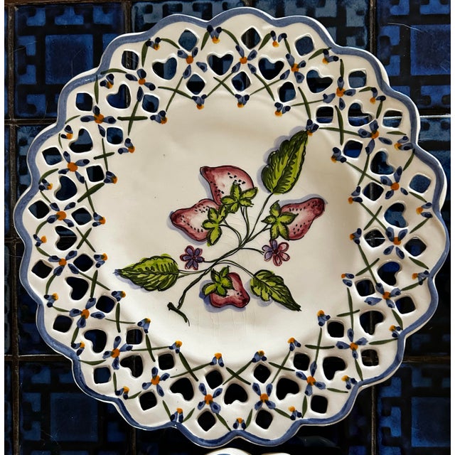 1980s Vintage Fruit Plates Heart Pierced Edge Hand Painted Made in Portugal For Sale - Image 5 of 8