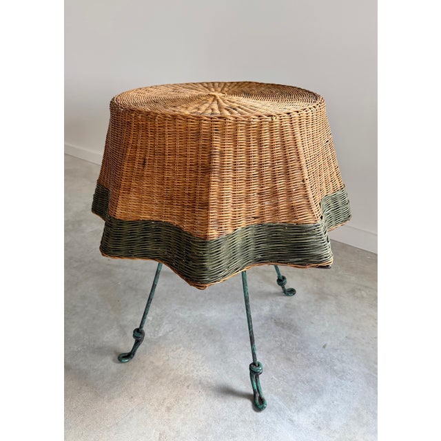 Contemporary Ghost Draped Wicker Tromp l'Oeil Table + 2 Bistro Chairs, Bohemian Hand Woven For Sale - Image 3 of 12