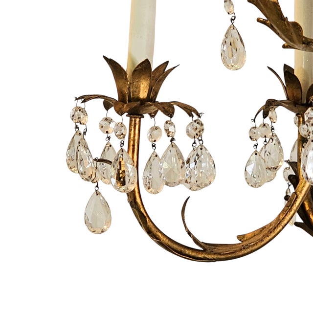 Italian Hollywood Regency Gilt Tole 9-Arm Chandelier With Crystal Drops, 1950s For Sale - Image 9 of 10