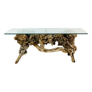 Vintage 1970s Driftwood Burlwood Console or Entry Table For Sale