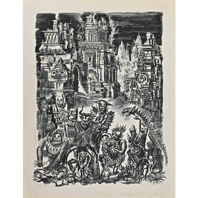 Americas Demons Have Gathered, Woodcut Print, Late 20th-Century For Sale