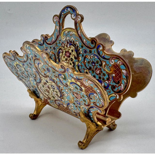 French Champlevé Enamel & Ormolu Letter Rack, Late 19th Century For Sale - Image 9 of 10