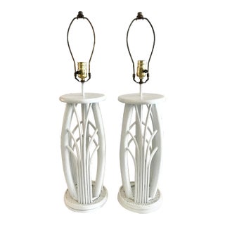 Boho Chic Pencil Reed Table Lamps - a Pair For Sale