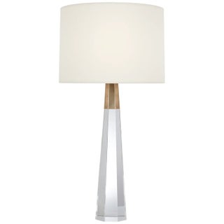 AERIN by Visual Comfort Signature Olsen Cordless Table Lamp in Crystal and Hand-Rubbed Antique Brass with Linen Shade For Sale