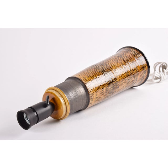 Brown Mid-Century Modern Amber Yellow and Brown Ceramic Table Lamp with Lampshade from Kähler, Denmark, 1960s For Sale - Image 8 of 13