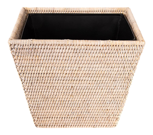 Artifacts Rattan Rectangular Tapered Waste Basket with Metal Liner in White Wash - 11"