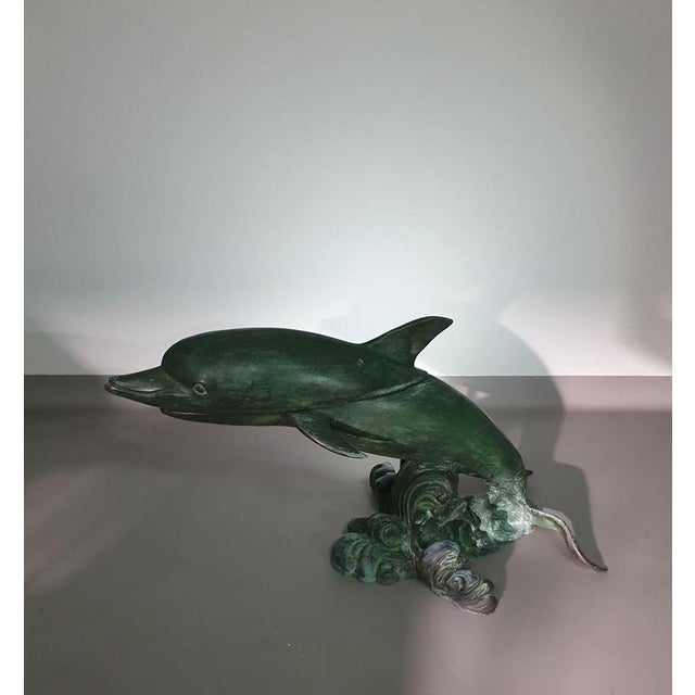 Bronze Dolphin Coffee Table with Oval Glass Top, 1970s For Sale - Image 3 of 14