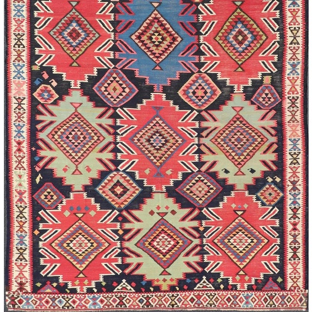 19th Century Antique Kuba Kilim Gallery Rug in With Vibrant Colors 6 X 12'8 For Sale - Image 4 of 15